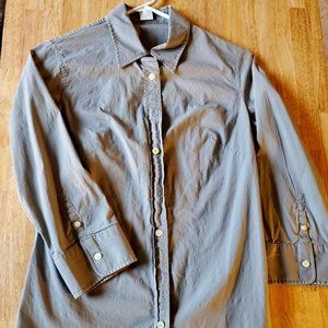 J. Crew Shirt Women's M Gray Button-up Collared Top, Stretchy, 3/4 Sleeve